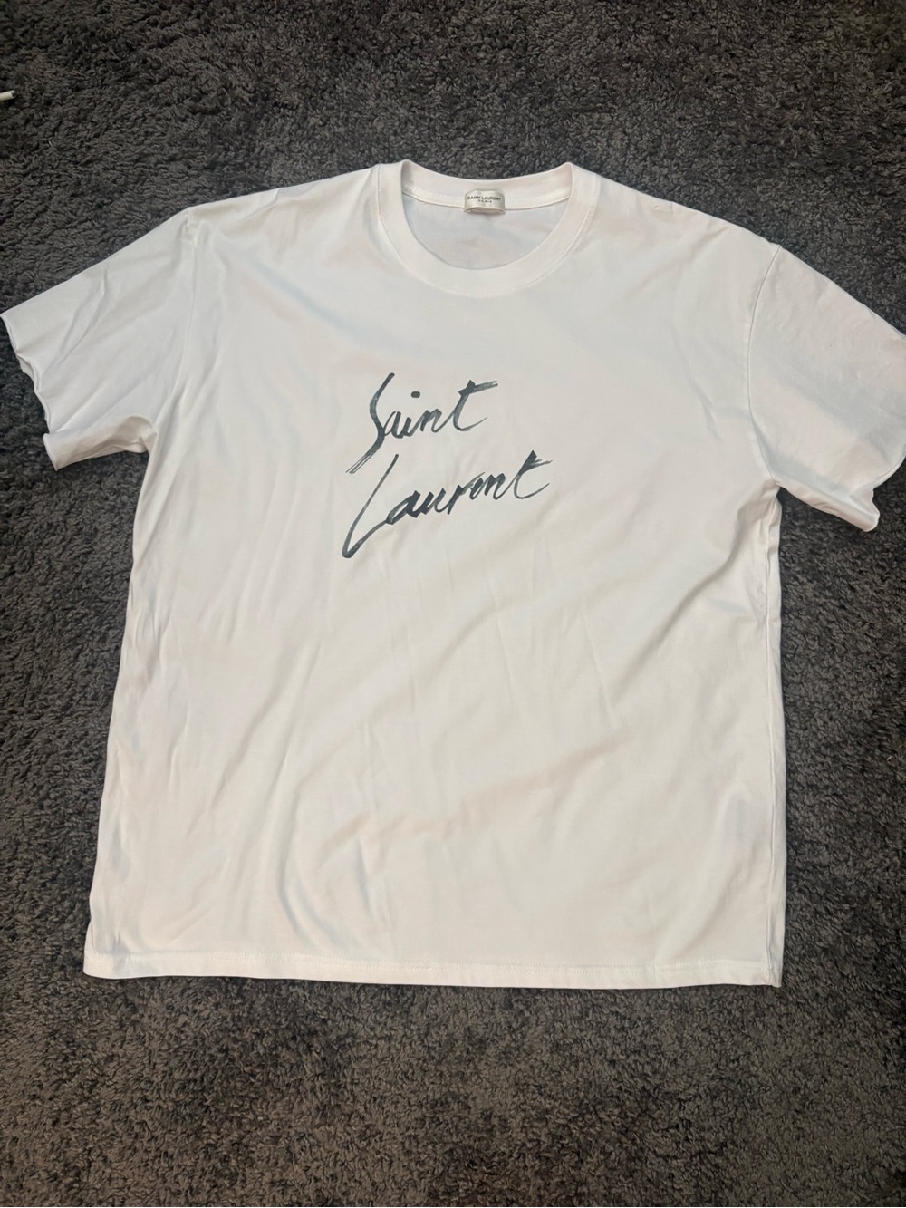 Saint Laurent White Tee with Handwritten Logo